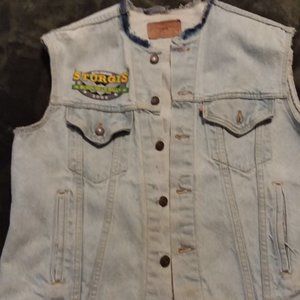Sleeveless Levi Strauss Denim Biker Jacket / Vest sz. L